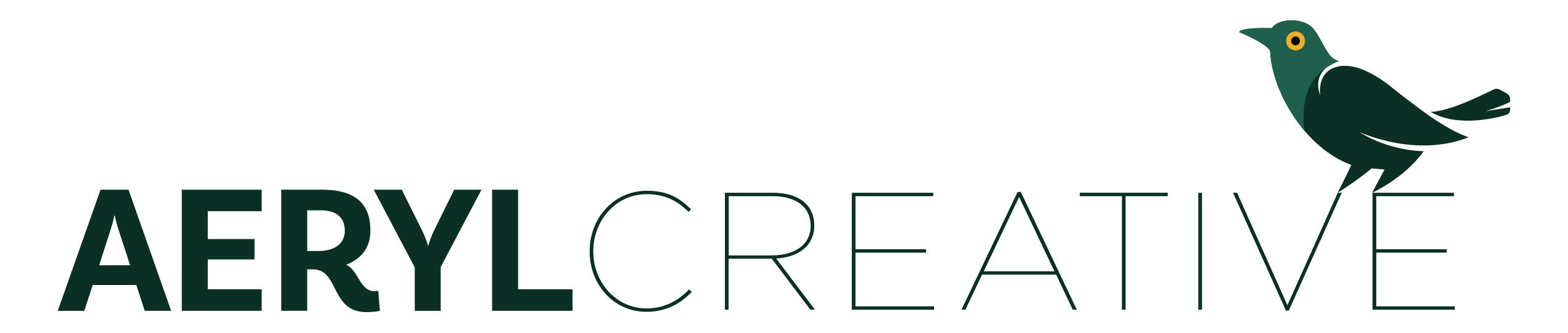 Aeryl Creative The logo for Aeryl Creative, a design agency. The logo is the company name, plus a small green grackle.